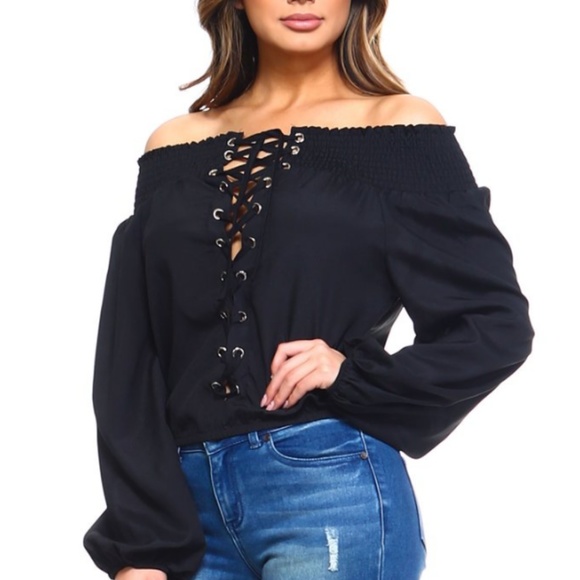 Lace-Up Off Shoulder Blouse - Picture 5 of 5